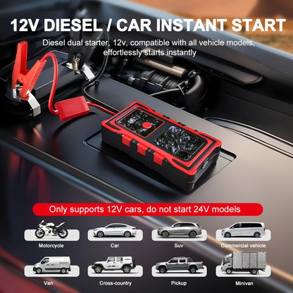 Avviatore d'emergenza per auto 6000A-8000A, display a LED, torcia a LED, ricarica rapida USB, batteria integrata ad alta capacità, portatile e facile da usare, avviatore per auto