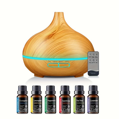 Diffusore e umidificatore per oli essenziali con effetto legno da 550ML - Telecomando, spegnimento automatico, tecnologia Soundwave, nebbia fredda, alimentazione USB per casa, ufficio e camera da letto