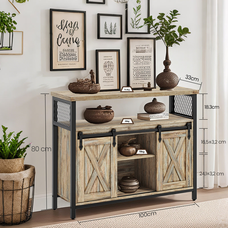 Armadio contenitore, credenza, mobile da cucina con due ante scorrevoli, dimensioni 33 x 100 x 80 cm, ripiani regolabili, stile rustico, adatto per cucine.