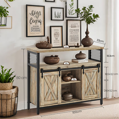 Armadio contenitore, credenza, mobile da cucina con due ante scorrevoli, dimensioni 33 x 100 x 80 cm, ripiani regolabili, stile rustico, adatto per cucine.