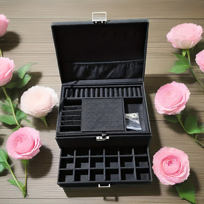 Scatola Organizzatrice Gioielli a 3 Scomparti con Serratura a Chiave - Scomparti Rivestiti in Velluto Morbido per Orecchini, Collane, Bracciali, Anelli - Scatola PU Pastello, Serratura, Design Retrò, Regalo Ideale per (Natale, Matrimonio), Scatole Gioiell