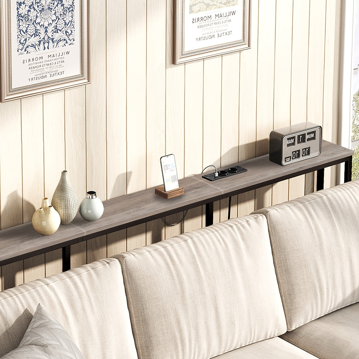Tavolino Comodino Lungo e Sottile - Elegante Tavolino Rettangolare per Divano per Spazi Piccoli, Perfetto come Tavolino da Letto o dietro il Divano, Moderno Tavolino Sa Sottile con Organizzatore, per Soggiorno, Ingresso, Corridoio, Marrone