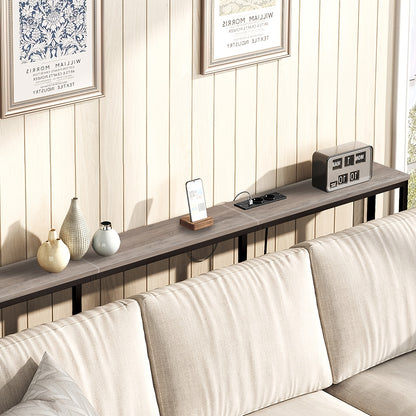 Tavolino Comodino Lungo e Sottile - Elegante Tavolino Rettangolare per Divano per Spazi Piccoli, Perfetto come Tavolino da Letto o dietro il Divano, Moderno Tavolino Sa Sottile con Organizzatore, per Soggiorno, Ingresso, Corridoio, Marrone