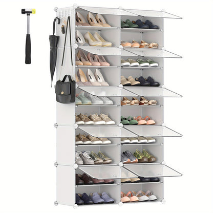 Scaffale per Scarpe Interbloccato, Armadietto per Scarpe in Plastica, Unità Organizzativa Modulare a 10 Scomparti, 30 x 40 x 30 cm per Scomparto, con Ante, Struttura in Acciaio, Pannelli in Plastica