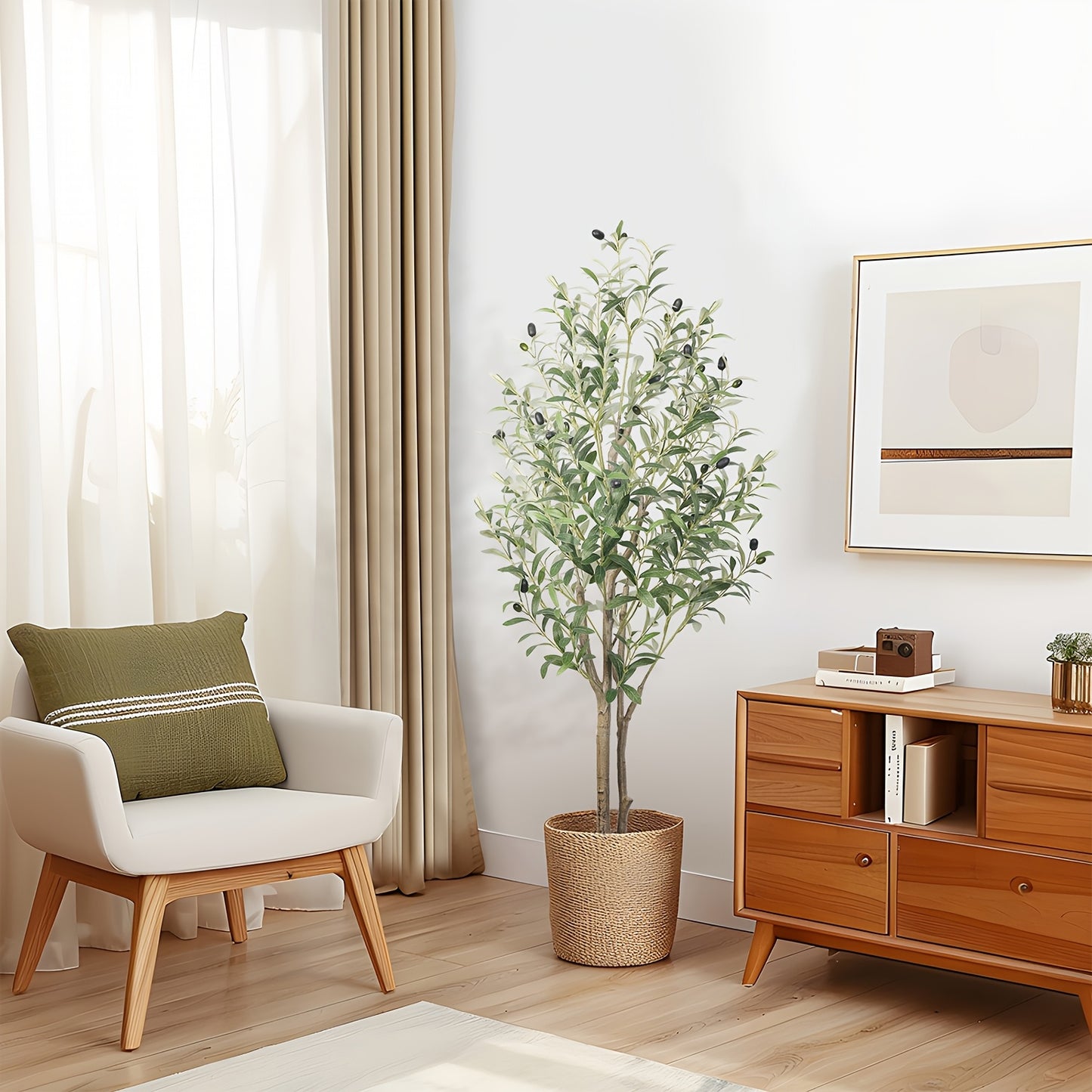 Alberi di Olivo Artificiali 120/150/180/210cm - Piante Finte in Seta con Tronchi in Legno Naturale e Frutti Realistici, Ideali per Case, Uffici e Soggiorni