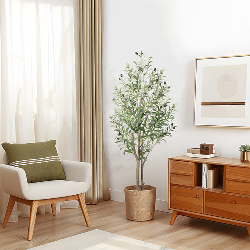Alberi di Olivo Artificiali 120/150/180/210cm - Piante Finte in Seta con Tronchi in Legno Naturale e Frutti Realistici, Ideali per Case, Uffici e Soggiorni