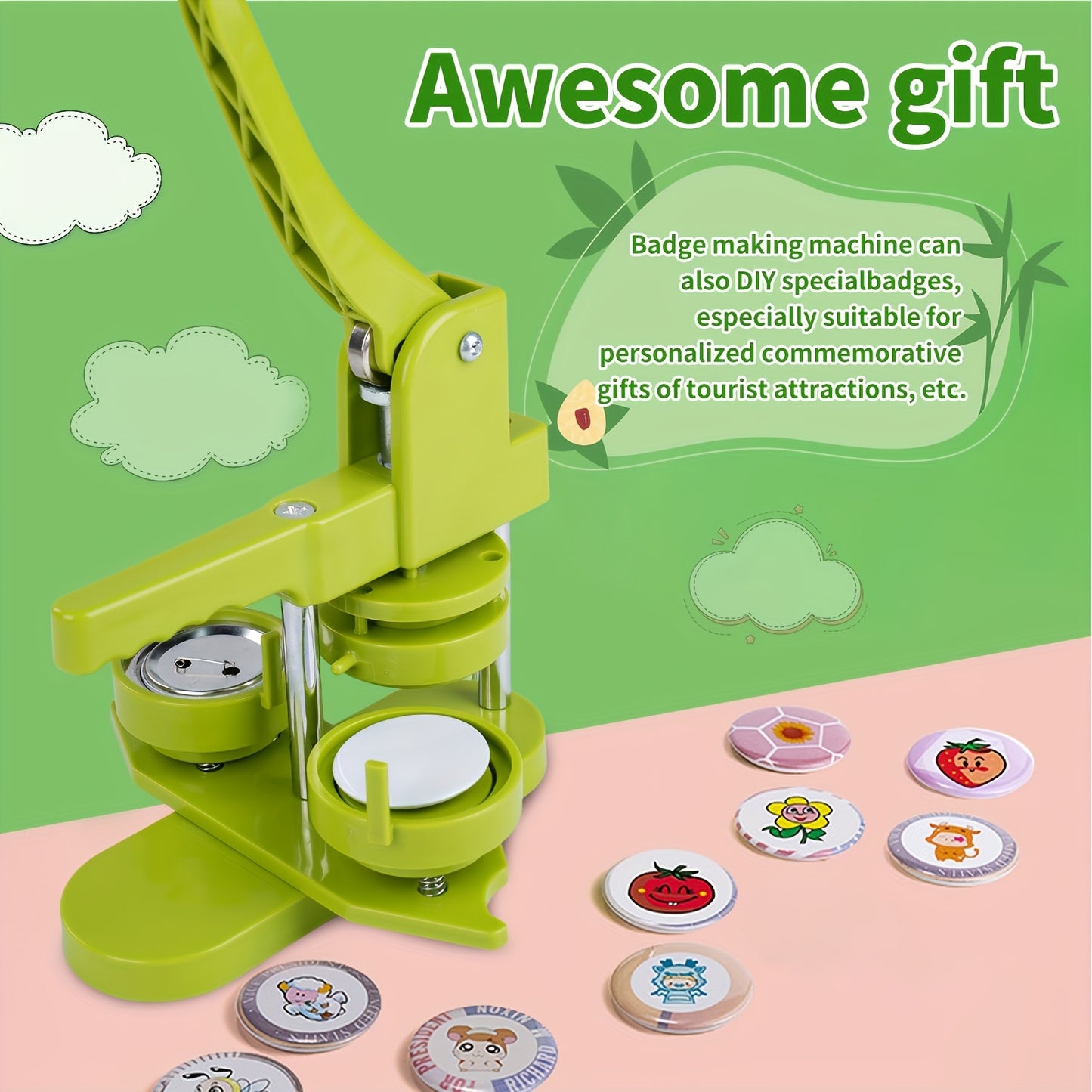 Macchina per creare badge e bottoni da 32 mm, set macchina per pressare badge con 100 pezzi di parti per bottoni e taglierina