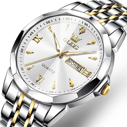 OLEVS Orologio da Uomo Classico Analogico Quarzo Cronografo Business Elegante Orologi con Strass di Lusso in Acciaio Inossidabile con Fase Lunare e Calendario Orologi da Uomo Relojes De Hombre Quadrante Blu/Nero/Bianco/Grigio