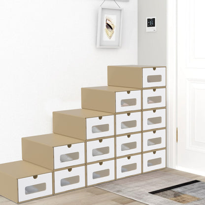 Scatole Rettangolari Impilabili con Cassetto Estraibile e Finestra Trasparente, Organizzatore in Carta Kraft per Scarpe, Abbigliamento e Accessori (10pz/20pz)
