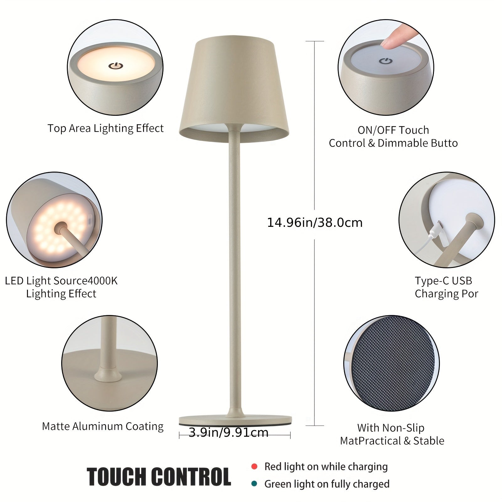 Set da 2/4 Lampade da Tavolo LED Senza Fili, 4000Mah Ricaricabile Luce Notturna Touch IPX7 Wireless Design Minimalista Per/Ristorante/Camera da Letto/Esterno