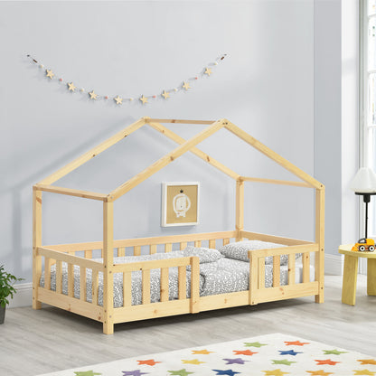 Letto per Bambini Treviolo in Stile Casa con Protezione Anticaduta in Legno di Pino