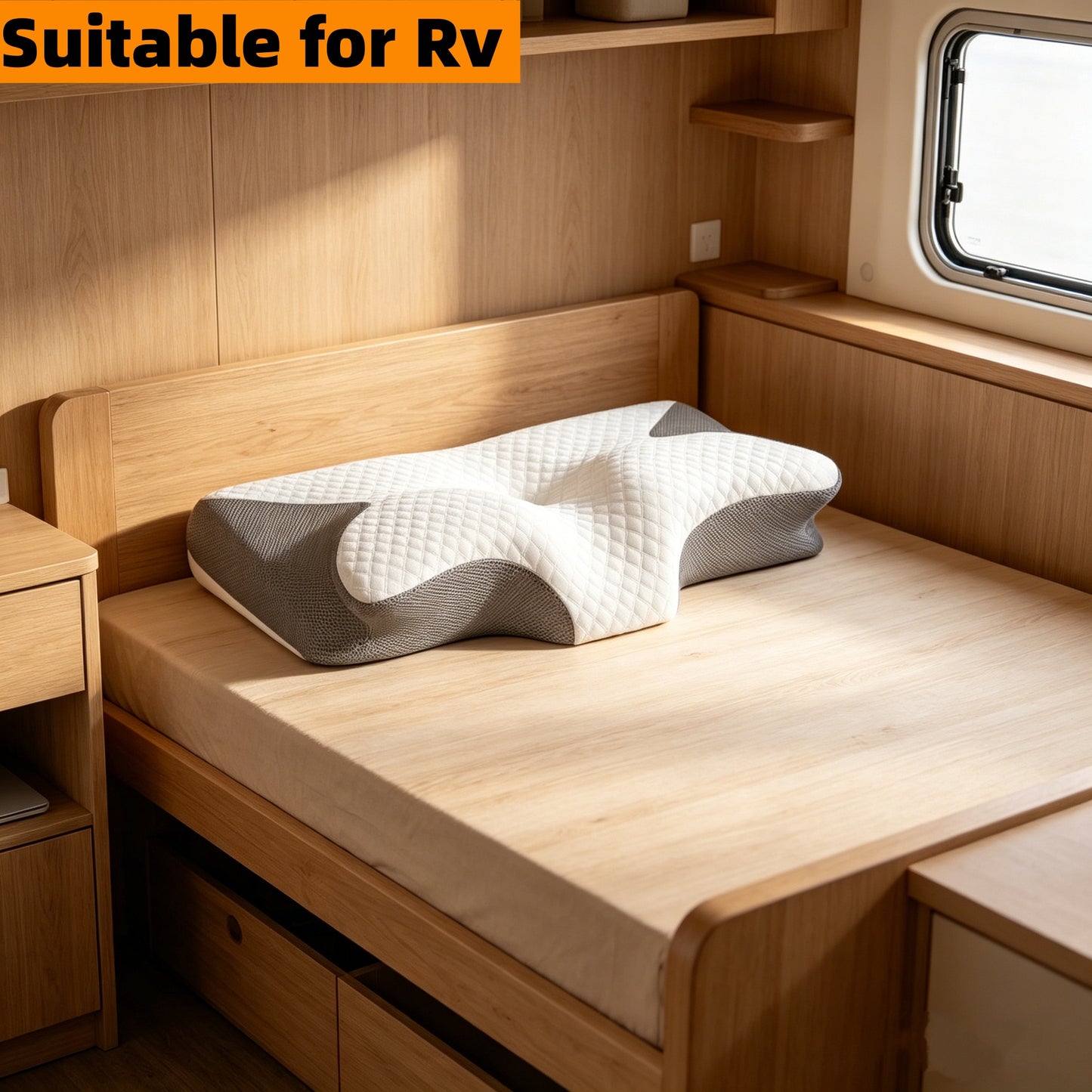 1 cuscino cervicale in spugna memory comfort per camper, ideale per chi dorme sul fianco. Allevia la pressione sul collo, con cerniera, rimovibile e lavabile, rilassa le spalle, solido, regalo perfetto per Natale e Capodanno.