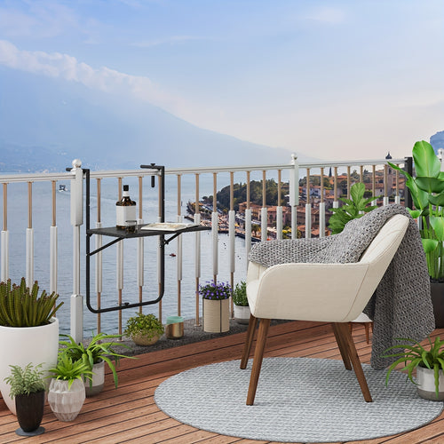 1 pz Tavolo da patio per mobili da esterno, tavolo pieghevole, tavolo da campeggio, tavolo sospeso per balcone con scanalature per posizionare bicchieri d'acqua, tavolo sospeso stabile per ringhiera del balcone, tavolo pieghevole, 3 livelli di altezza, pi