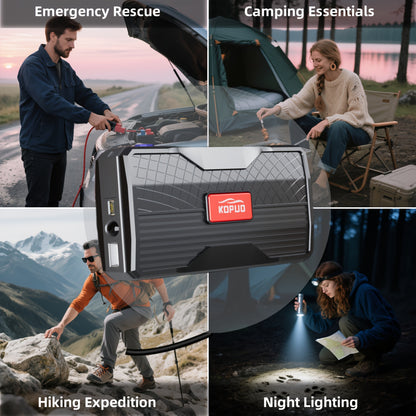 KOPUO Avviatore di Emergenza per Auto, Voiture Portatile: Batteria di Avviamento di Emergenza 9600/12800 Mah con Luce LED, Adatto per l'Avviamento di Auto a Benzina e Diesel a 12V - Accessori Auto, Ideale per Proprietari di Auto in Situazioni di Emergenza