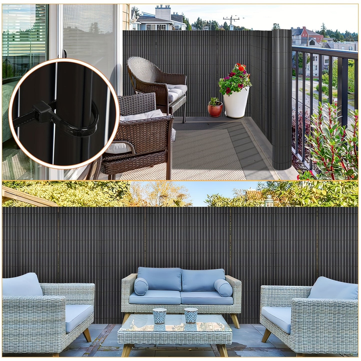 Recinzione Schermo Privacy in PVC Durevole - Protezione da Vento e Sole, Rinforzata con Legacci, Disponibile in Grigio/Verde/Marrone/Bambù - Misure Multiple per Giardino e Balcone
