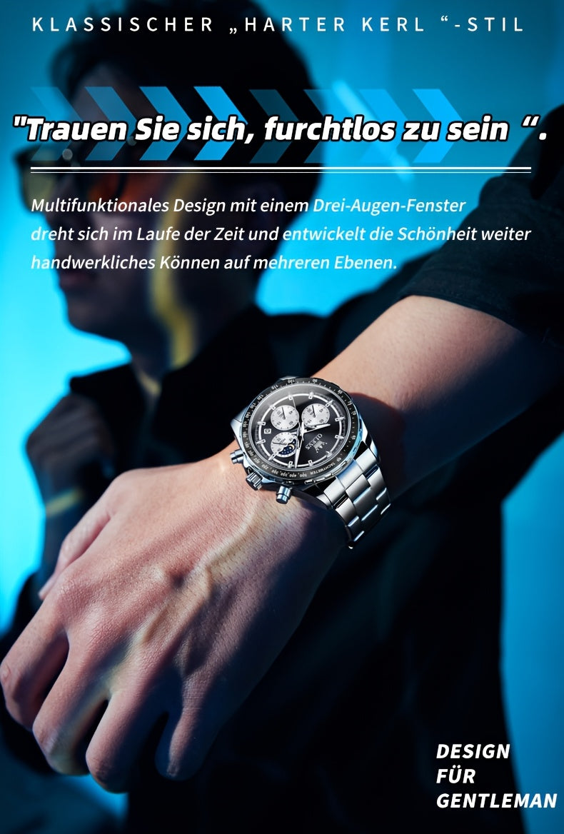 OLEVS Orologi da Uomo con Quadrante Fase Lunare Acciaio Inossidabile/Cinturino in Pelle Cronografo Lusso Business Abito Analogico Quarzo Orologi da Uomo Classici Casual Eleganti Orologi da Polso Quadrante Luminoso Nero/Bianco/Blu/Verde