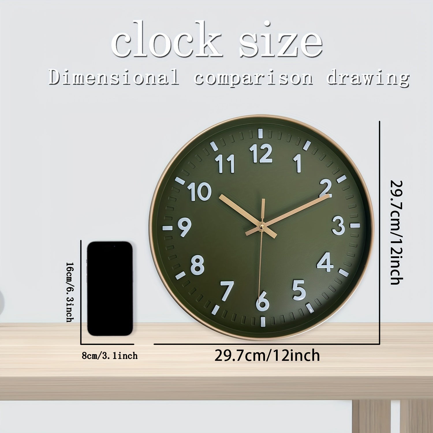 Orologio da parete digitale 3D moderno e minimalista da 30,48 cm, con cornice in plastica dorata e sfondo verde scuro - Movimento al quarzo silenzioso, alimentato a batteria (batteria AA non inclusa) - Elegante decorazione per la casa per soggiorno, cucin