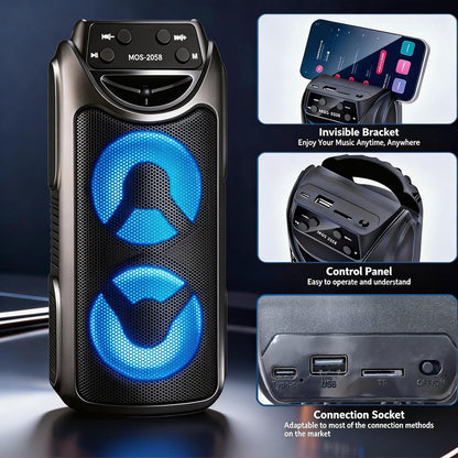 Altoparlante Wireless Portatile con Doppio Subwoofer da 3', Luci LED RGB, Batteria Ricaricabile da 1200Mah, Audio Stereo Wireless, TF/USB/AUX/FM Radio, Ingresso Microfono per Feste in Casa, Viaggi all'Aperto, Spiaggia, Campeggio