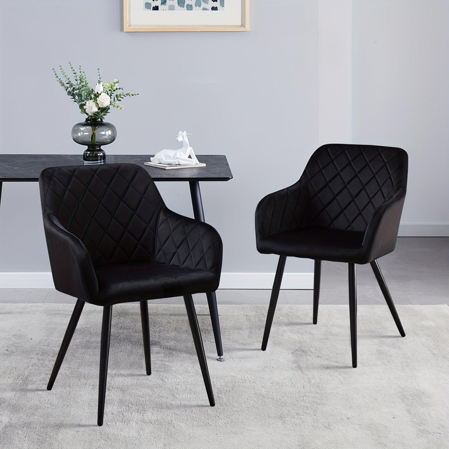 Set di 2 sedie da pranzo moderne in velluto/bancale, sedie da relax con schienale imbottito, braccioli e gambe in metallo, sedie angolari per cucina, soggiorno, ufficio domestico, reception