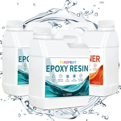 FUNEPOXY Kit Resina Epossidica 2:1 Alta Lucentezza Super Trasparente - A Scorrimento Rapido, Senza Bolle, Basso Odore, Facile da Usare, Alta Durata, Finitura Cristallina per Creazione di Gioielli, Piani di Tavoli a Fiume, Bicchieri, Stampi, Pittura su Leg