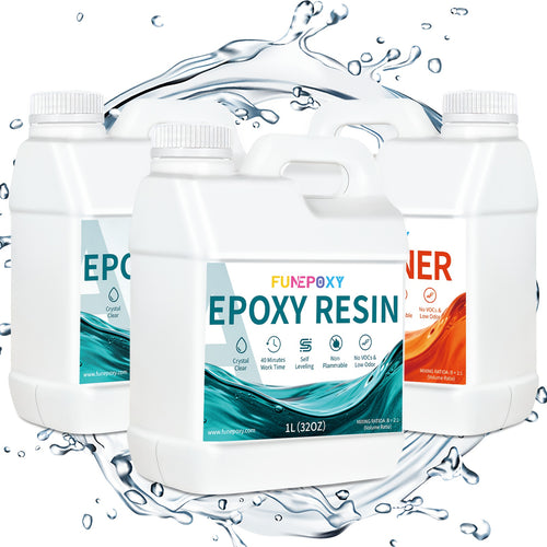 FUNEPOXY Kit Resina Epossidica 2:1 Alta Lucentezza Super Trasparente - A Scorrimento Rapido, Senza Bolle, Basso Odore, Facile da Usare, Alta Durata, Finitura Cristallina per Creazione di Gioielli, Piani di Tavoli a Fiume, Bicchieri, Stampi, Pittura su Leg
