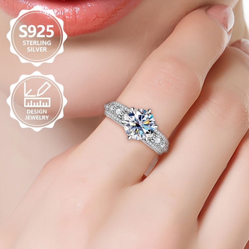 Anello da donna alla moda squisito in argento sterling 925, peso totale del prodotto (3,94 g), elegante e alla moda, incastonato con pietre di moissanite lucide. Un anello gioiello da donna di alta qualità con un aspetto eccellente, adatto per viaggi di v