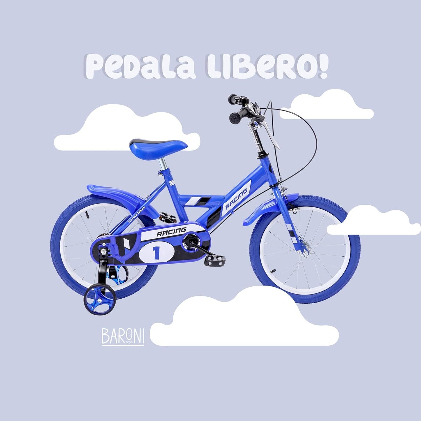 Baroni Toys Bicicletta Blu per Bambino con Rotelle Incluse, Bicicletta Sportiva da Bambini in Acciaio, Bici Bambino Bambina con Rotelline, Bicicletta per Bambini