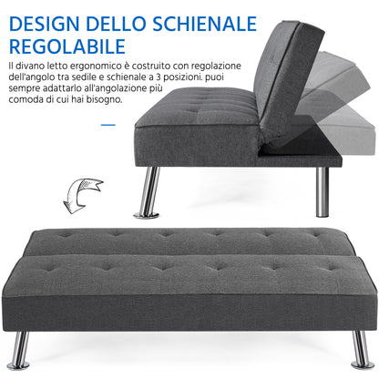 Costoffs Divano Letto a 3 Posti Divano Letto in Tessuto Imbottito con Gambe in Metallo Cromato 105° - 180° per Soggiorno Studio Ufficio Camera degli Ospiti Carico Massimo 350 kg