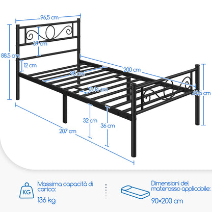 Costoffs Struttura Letto Stile Rustico Moderno in Metallo con Testiera Elegante e Pediera per Appartamento Camera da Letto Stanza degli Ospiti Studio