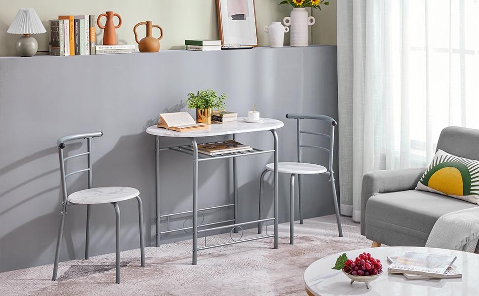 Costoffs Set Tavolo e 2 Sedie da Bar e Sala da Pranzo in Legno e Metallo per Cucina Balcone Piccoli Spazi Sedia Portata 136 kg