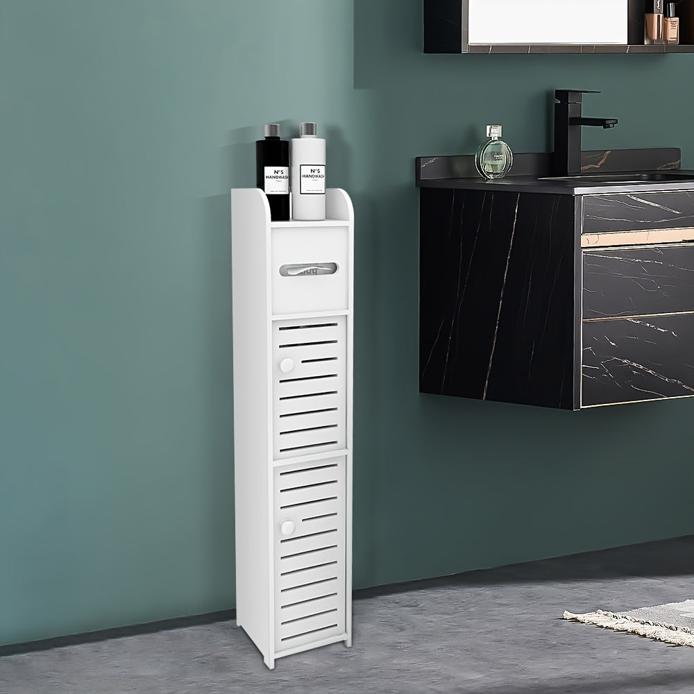 Armadietto da bagno piccolo, organizzatore sottile e lavorato in PVC, ideale per spazi ristretti, facile da montare e durevole, mobiletto multiuso porta carta igienica per bagno, camera da letto e soggiorno
