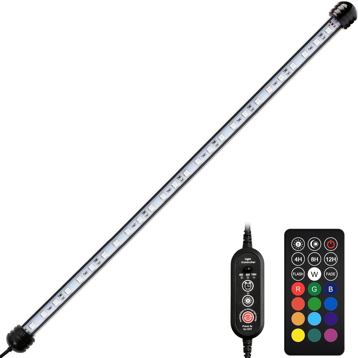 18-112Cm, Luce LED per Acquari, Illuminazione Subacquea, Luce Montabile, Lampada Copertura, Spina EU per Acquario con Telecomando, Cambio Colore RGB, Rosso/Verde/Blu, Senza Batteria