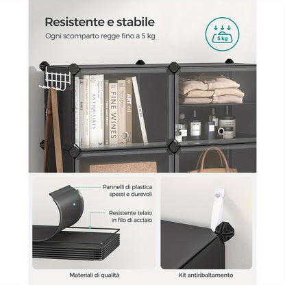 Scaffale per Scarpe Interbloccato, Armadietto per Scarpe in Plastica, Unità Organizzativa Modulare a 10 Scomparti, 30 x 40 x 30 cm per Scomparto, con Ante, Struttura in Acciaio, Pannelli in Plastica