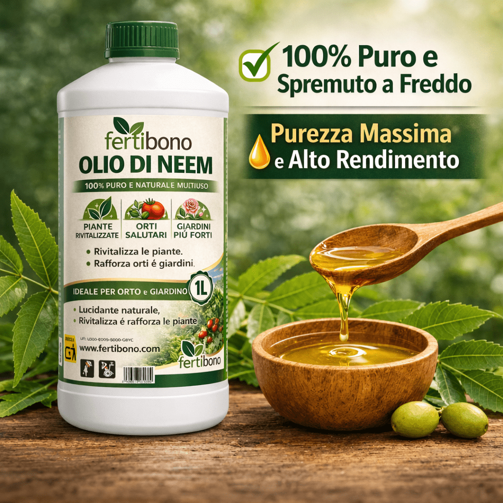 FERTIBONO Olio di Neem 100% Puro, 500 ml, Spremuto a Freddo | Multiuso per Piante, Orto e Giardino