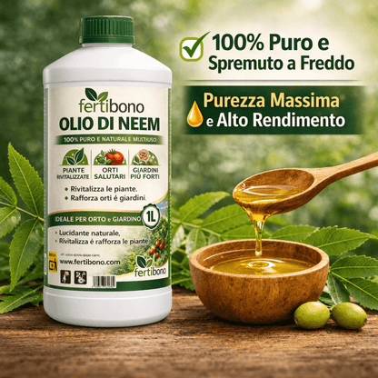 FERTIBONO Olio di Neem 100% Puro, 500 ml, Spremuto a Freddo | Multiuso per Piante, Orto e Giardino