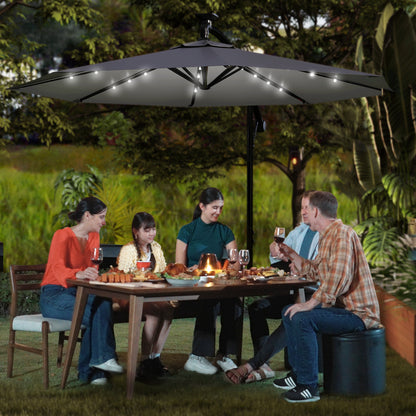 Ombrellone da giardino 3/3.5M, rotazione a 360°, con inclinazione a manovella a 45° per patio, piscina, balcone, con LED solare
