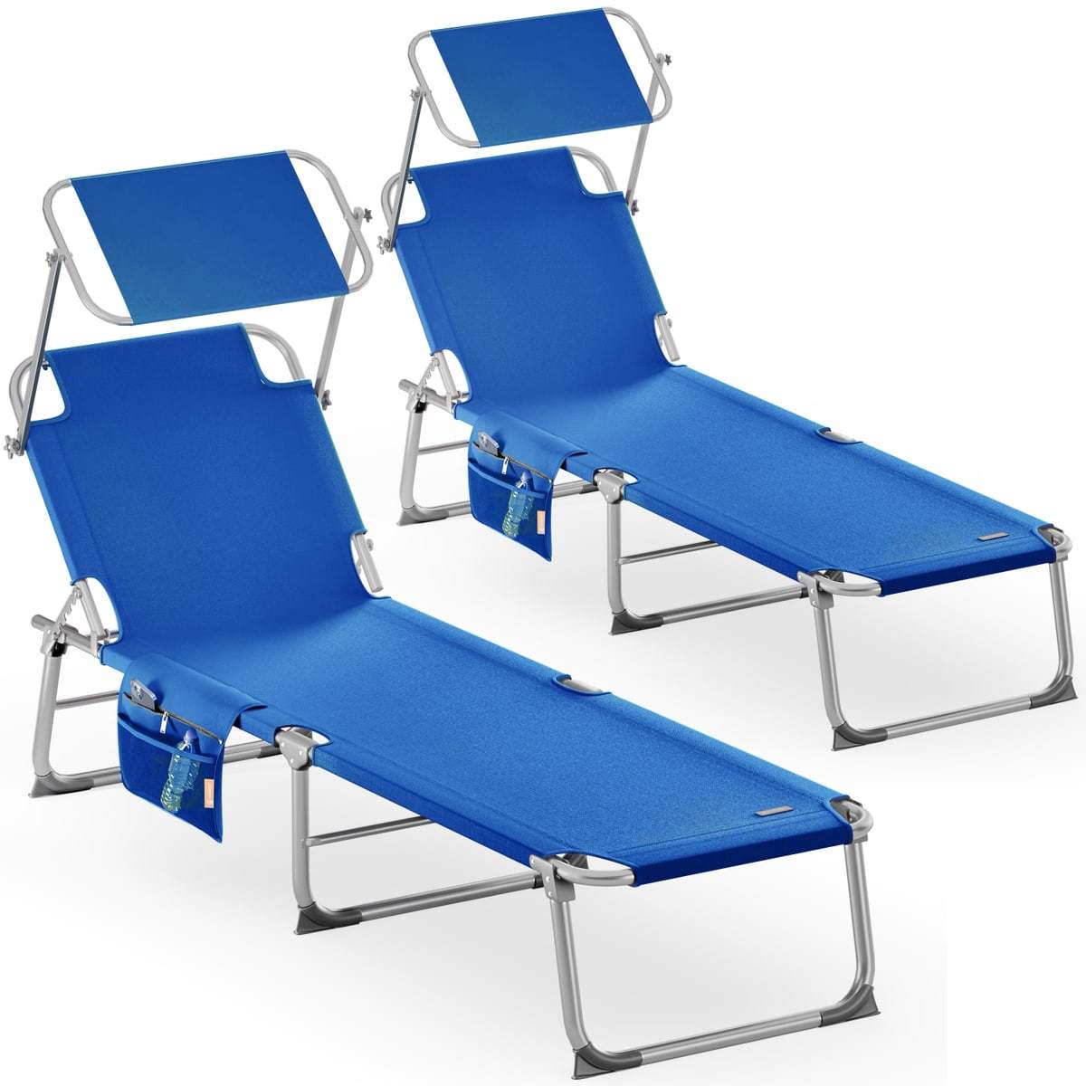 CASARIA® Set da 2 pezzi Lettino prendisole pieghevole in alluminio con cappelliera e tasca laterale, capacità di carico 150 kg, sedia sdraio da giardino resistente alle intemperie
