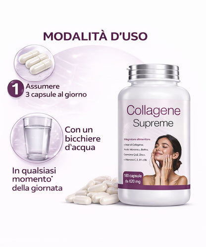 Integratore Collagene e Acido Ialuronico 180 Capsule con Coenzima Q10 e Biotina - Prodotto Naturale - Made in Italy - Spedizione veloce da magazzino locale