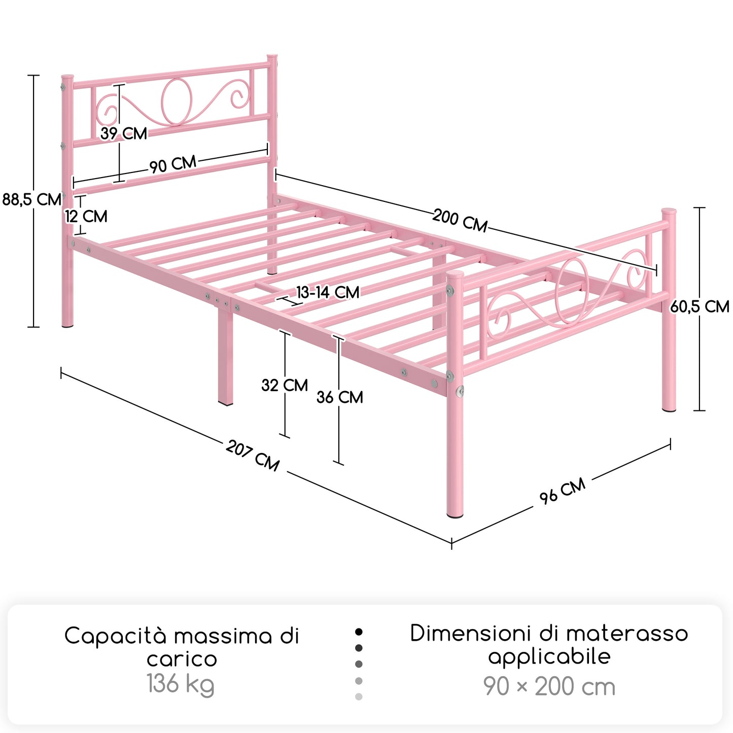 Costoffs Struttura Letto Stile Rustico Moderno in Metallo con Testiera Elegante e Pediera per Appartamento Camera da Letto Stanza degli Ospiti Studio
