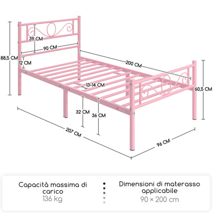 Costoffs Struttura Letto Stile Rustico Moderno in Metallo con Testiera Elegante e Pediera per Appartamento Camera da Letto Stanza degli Ospiti Studio