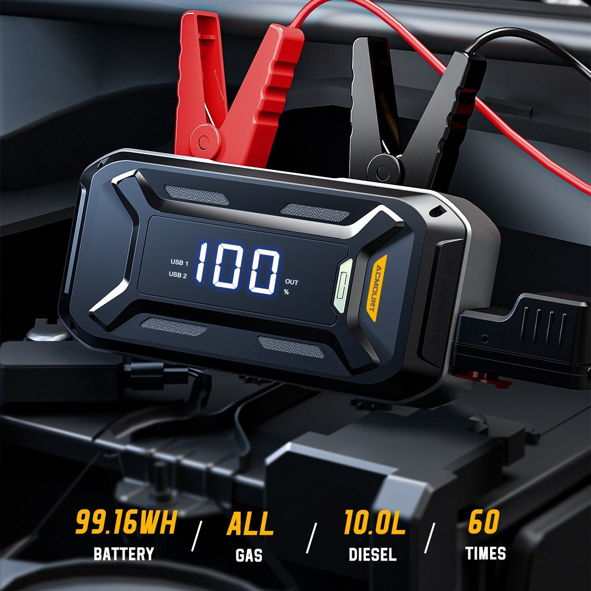 ACMOUNT Avviatore per Auto, Booster di Batteria ad Alta Capacità 26800mAh per Tutti i Motori a Benzina e Diesel fino a 10.0L, Avviatore Automatico 12V con Torcia, Ampio Display LCD, Ricarica Rapida USB