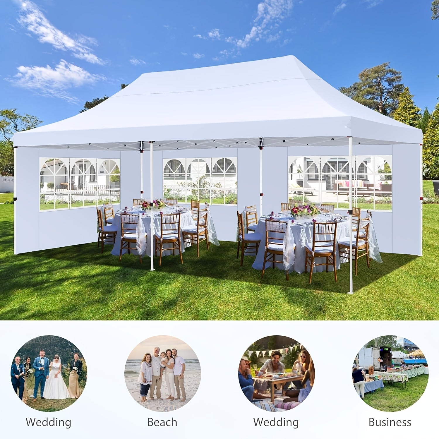 Gazebo pieghevole da giardino, Bianco per giardino e terrazza – vista dettagliata 6