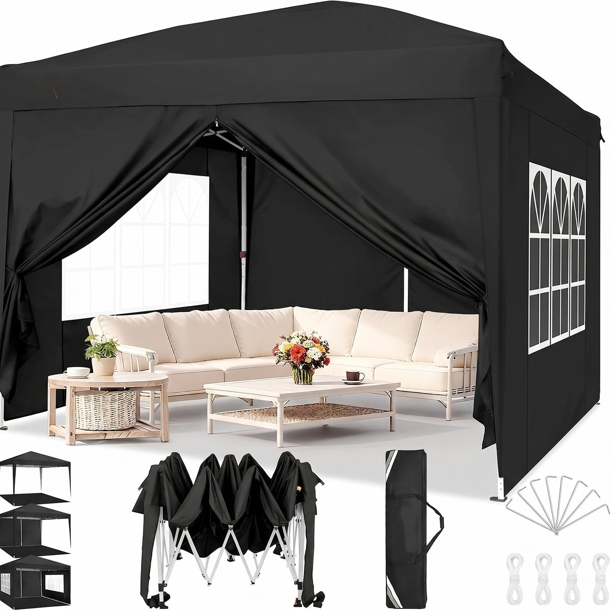 Gazebo pieghevole da giardino, Bianco per giardino e terrazza – vista dettagliata 9