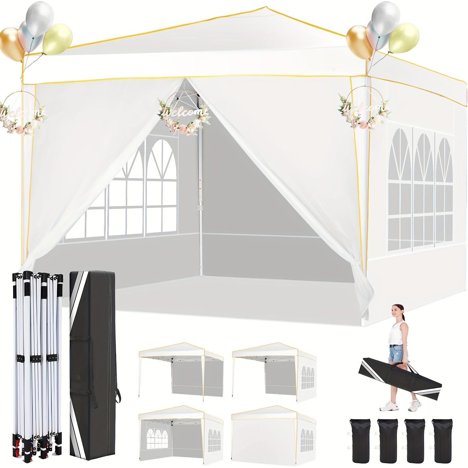 Gazebo pieghevole da giardino, Bianco per giardino e terrazza – vista dettagliata 11
