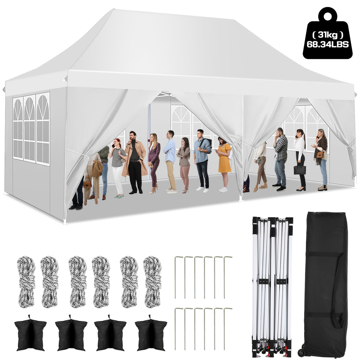 Gazebo pieghevole da giardino, Bianco per giardino e terrazza – vista dettagliata 14