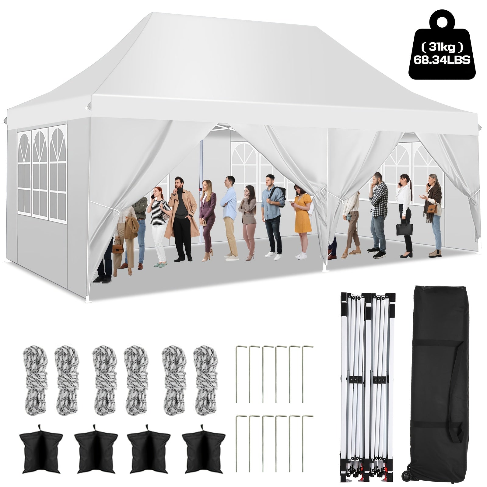 Gazebo pieghevole da giardino, Bianco per giardino e terrazza – vista dettagliata 14