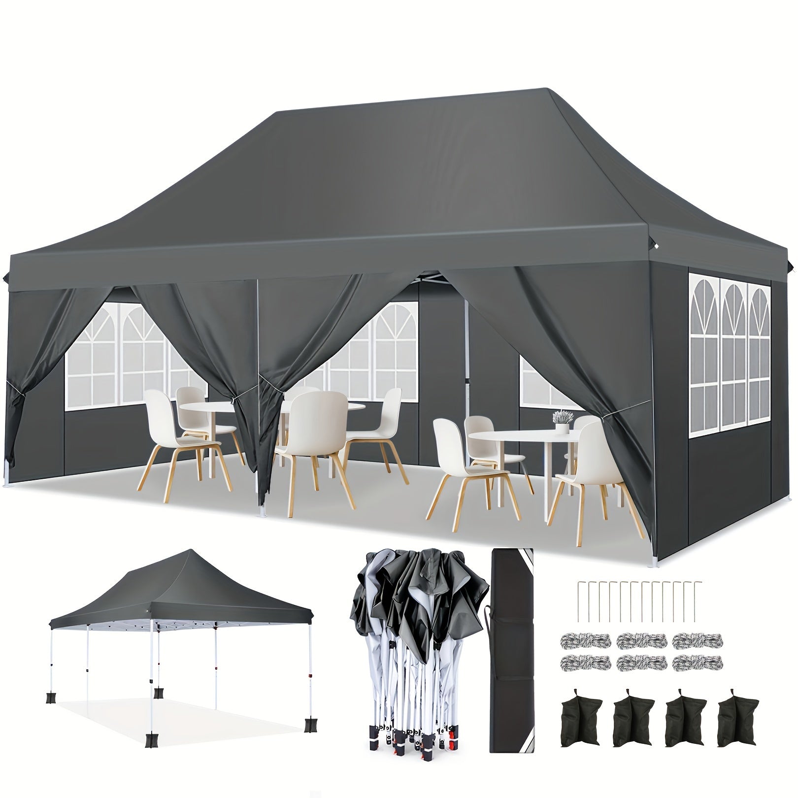 Gazebo pieghevole da giardino, Bianco per giardino e terrazza – vista dettagliata 19