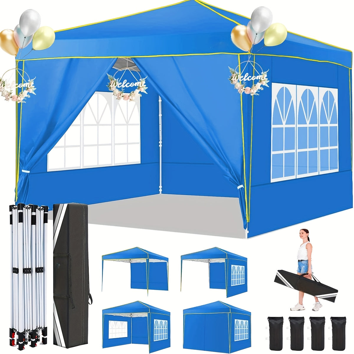 Gazebo pieghevole da giardino, Bianco per giardino e terrazza – vista dettagliata 24
