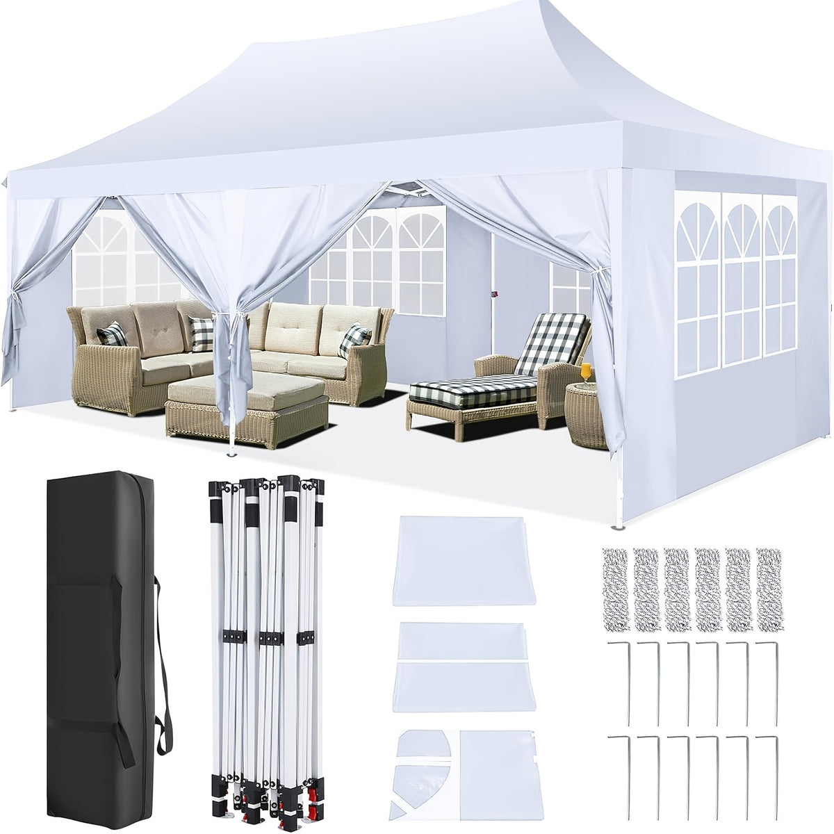 Gazebo pieghevole da giardino, Bianco per giardino e terrazza – vista dettagliata 26
