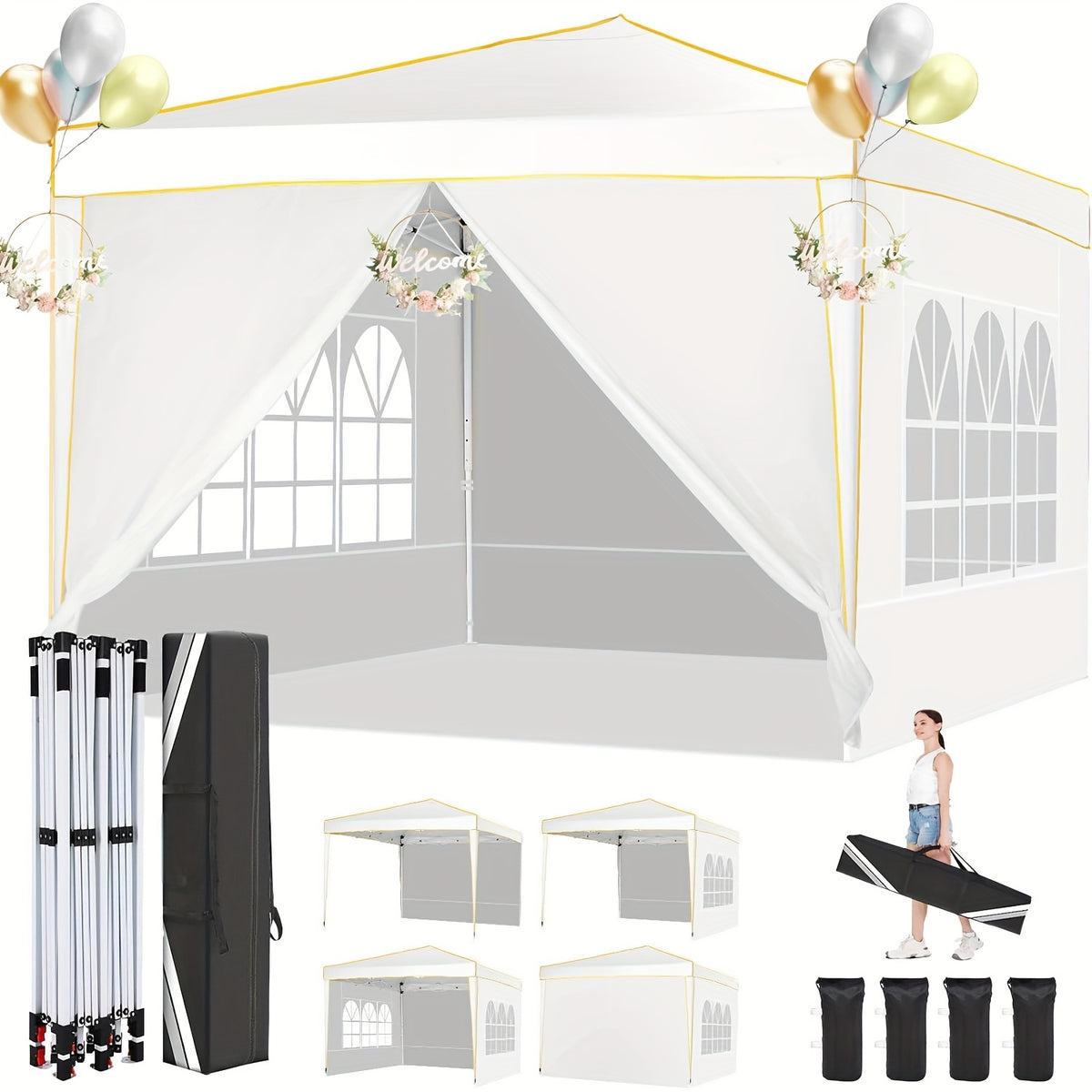 Gazebo pieghevole da giardino, Bianco per giardino e terrazza – vista dettagliata 28